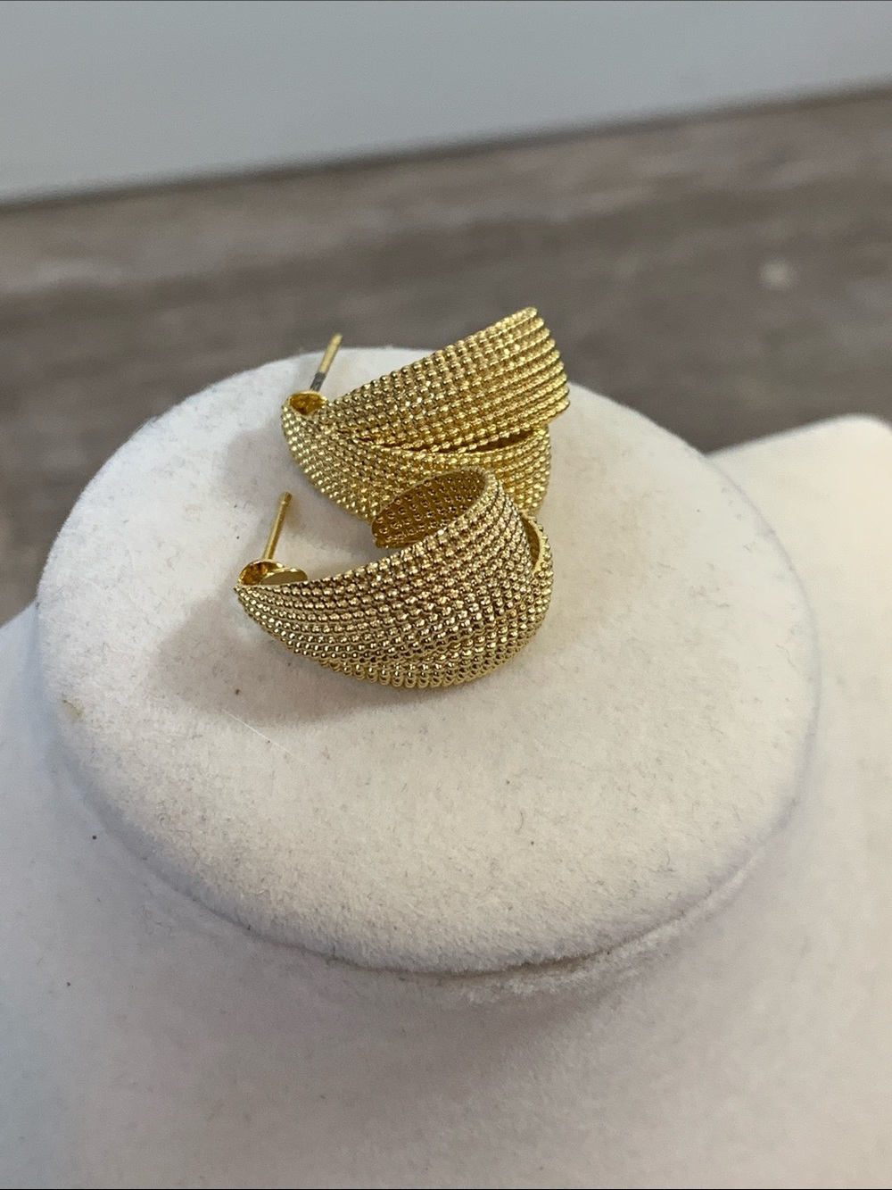 Gold Tone Textured Twisted Hoop Earrings - Women Jewelry